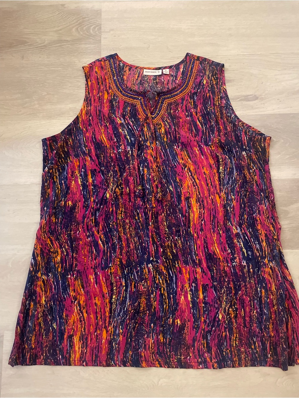 Susan Graver Beaded Neckline Tassel Sleeveless Top ~ 1x